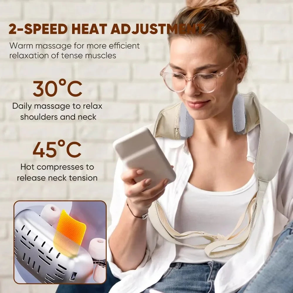 Wireless Neck and Back Massager with Shoulder Kneading and Cervical Relaxation Features