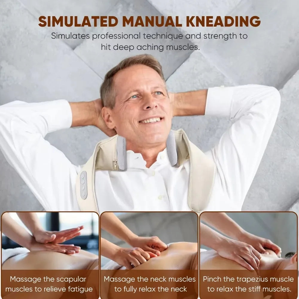 Wireless Neck and Back Massager with Shoulder Kneading and Cervical Relaxation Features