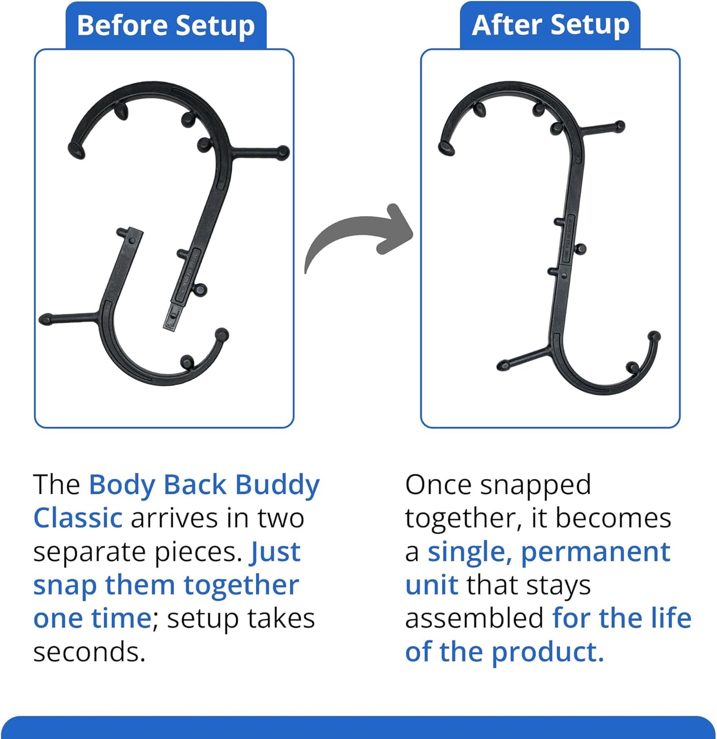 Buddy Classic USA Made Handheld Massage Cane - Full Body Trigger Point Tool for Deep Tissue Pain Relief - Dual Hooks for Back, Shoulder, Neck - (2.0 Black)