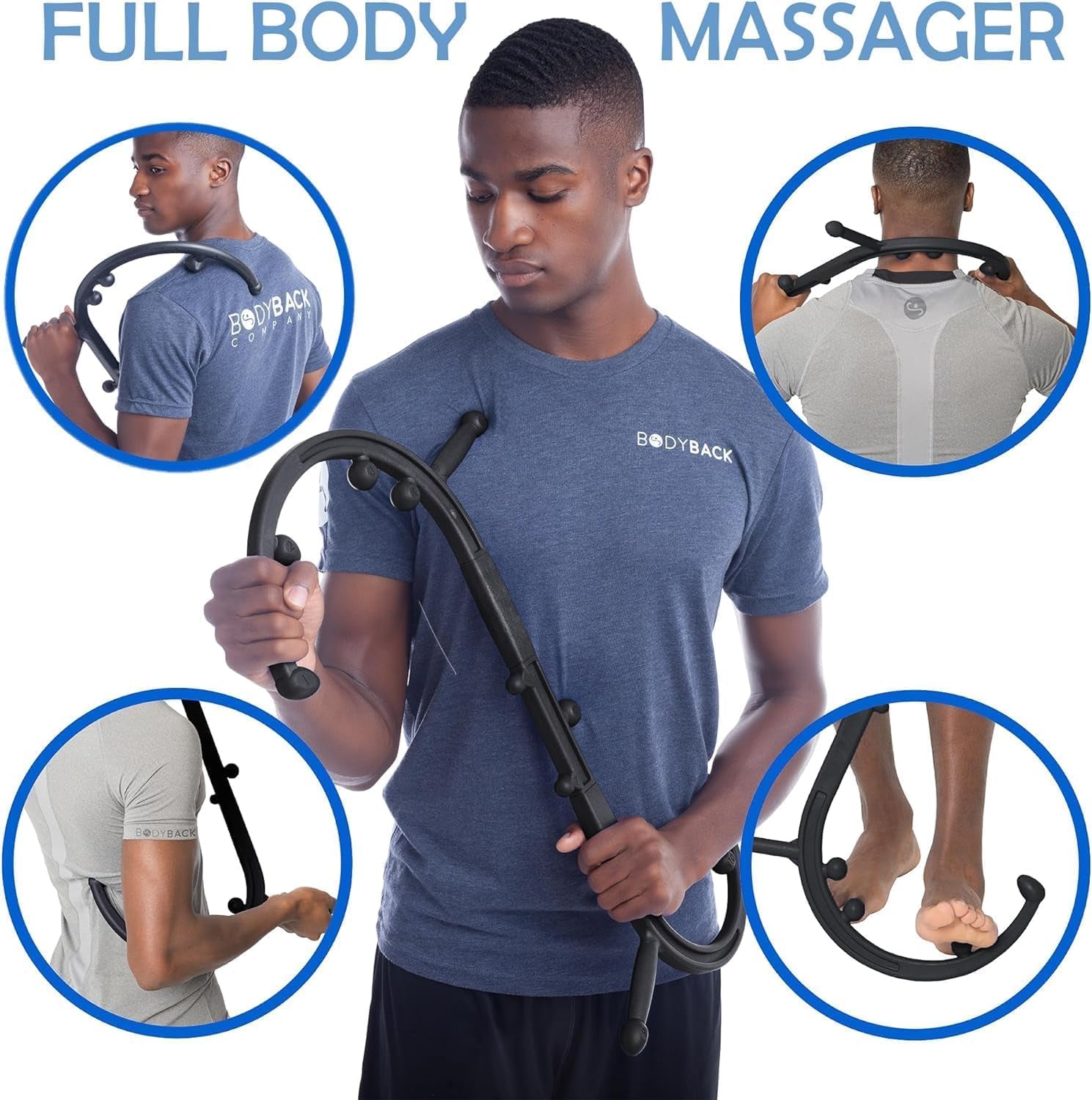 Buddy Classic USA Made Handheld Massage Cane - Full Body Trigger Point Tool for Deep Tissue Pain Relief - Dual Hooks for Back, Shoulder, Neck - (2.0 Black)