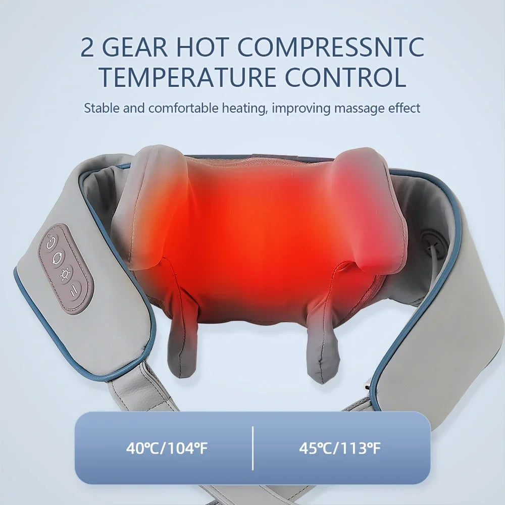 Wireless Neck and Back Massager with Shoulder Kneading and Cervical Relaxation Features