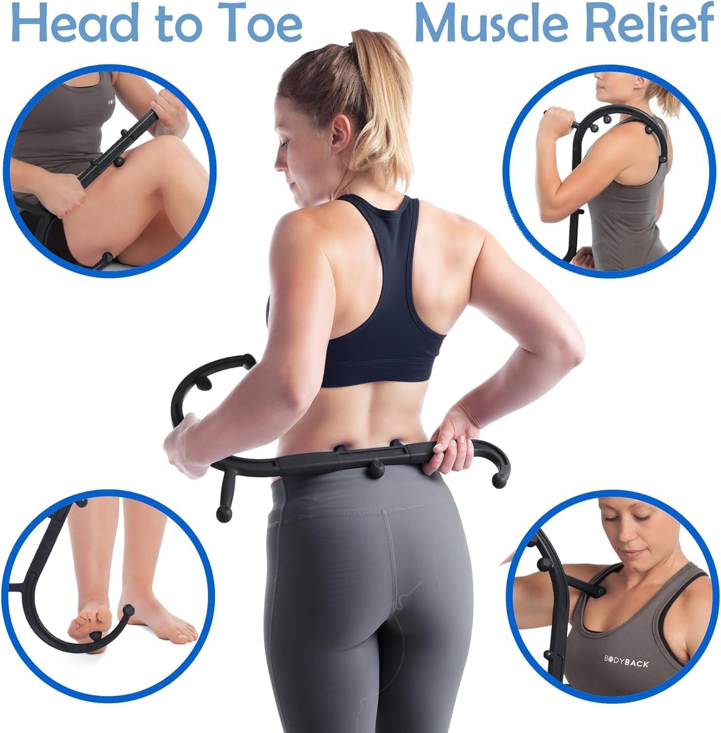 Buddy Classic USA Made Handheld Massage Cane - Full Body Trigger Point Tool for Deep Tissue Pain Relief - Dual Hooks for Back, Shoulder, Neck - (2.0 Black)