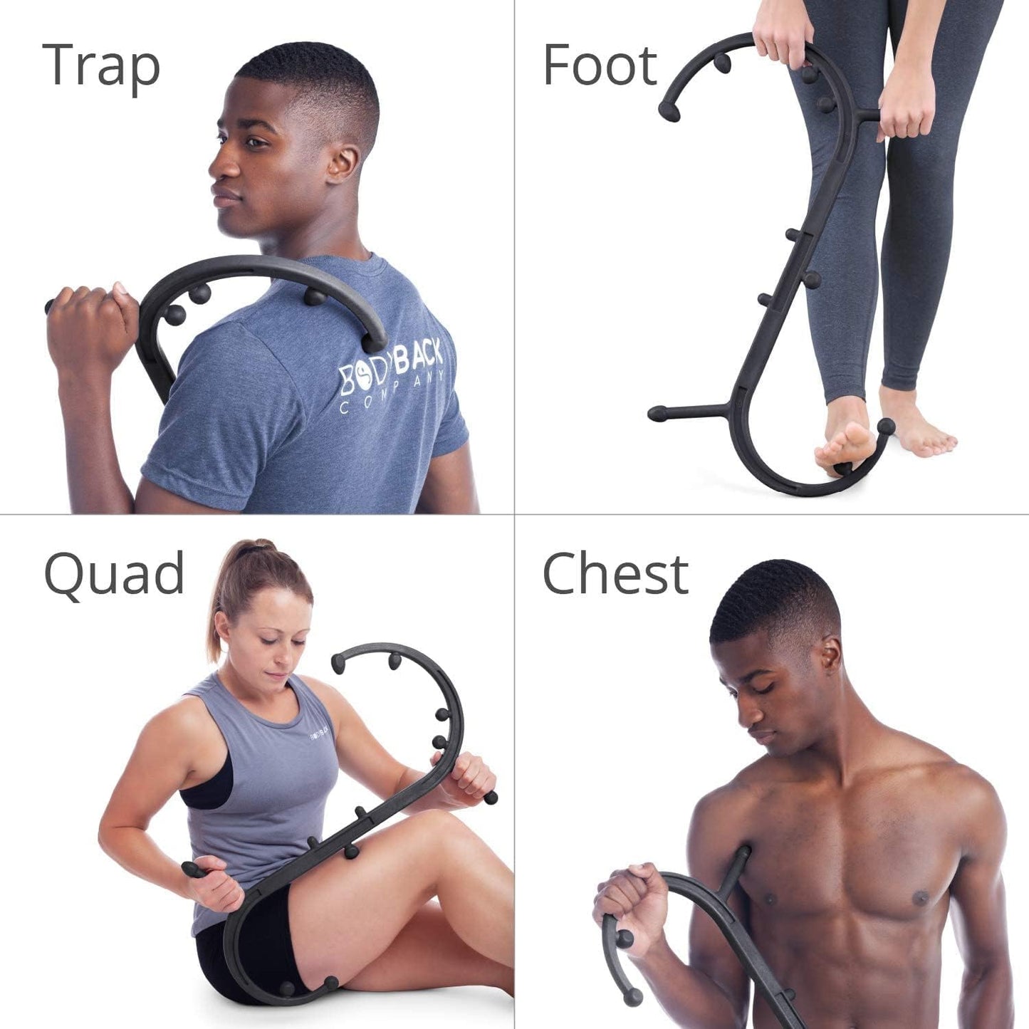 Buddy Classic USA Made Handheld Massage Cane - Full Body Trigger Point Tool for Deep Tissue Pain Relief - Dual Hooks for Back, Shoulder, Neck - (2.0 Black)