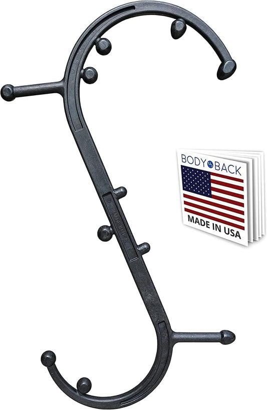 Buddy Classic USA Made Handheld Massage Cane - Full Body Trigger Point Tool for Deep Tissue Pain Relief - Dual Hooks for Back, Shoulder, Neck - (2.0 Black)